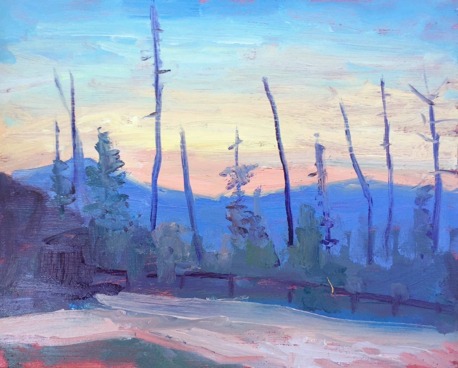 Sunset near Colville, Washington, oil on birch panel
