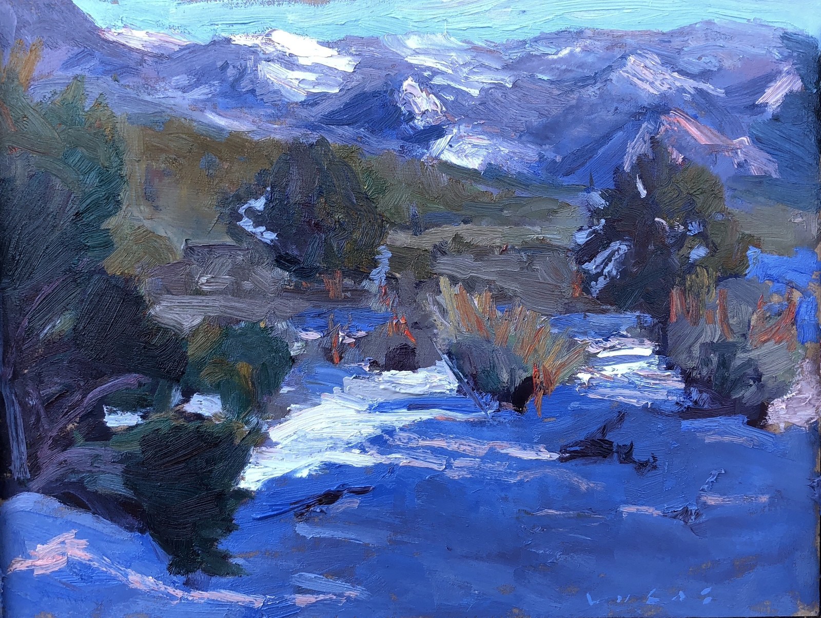 Cedar City Backcountry Evening, oil on birch panel
