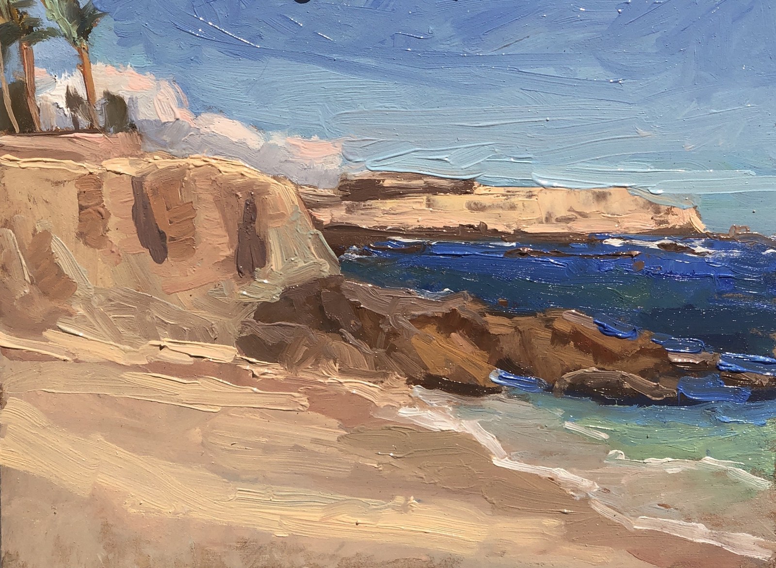 Chileno Bay to the North, oil on birch panel
