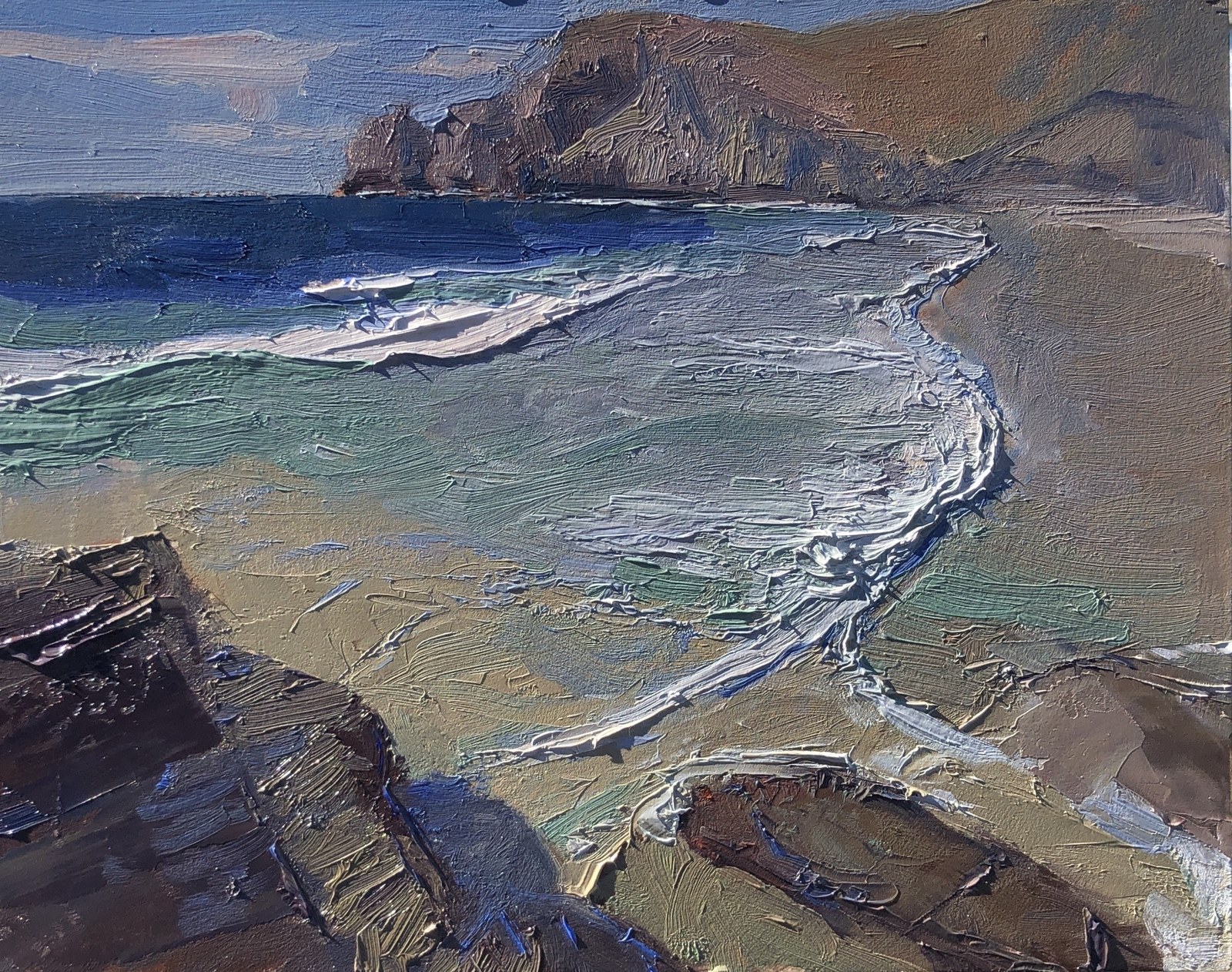 Playa Los Palmas, oil on birch panel