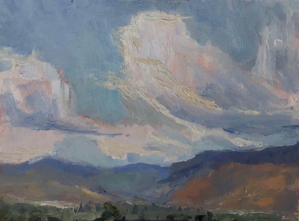 Clouds over Oliver, oil on birch panel
