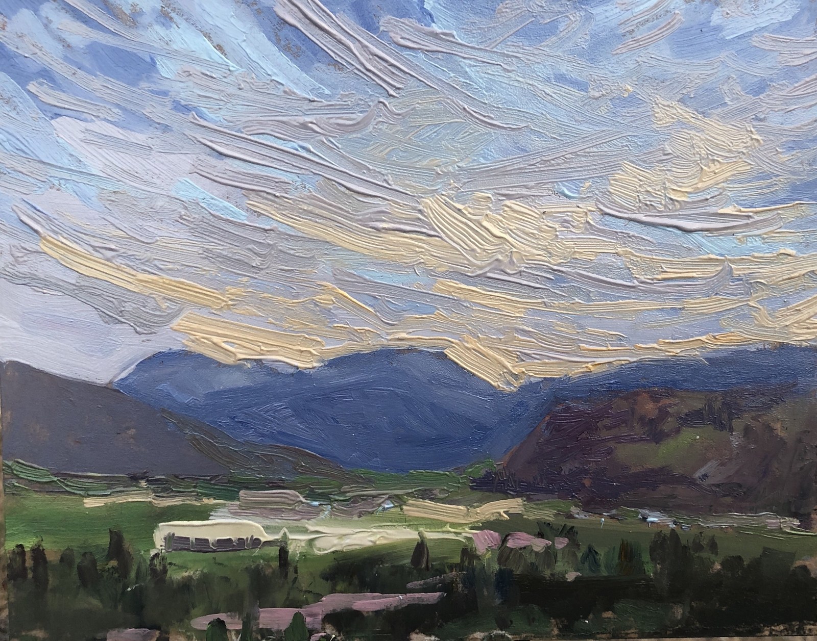 Evening moment over Oliver, oil on birch panel