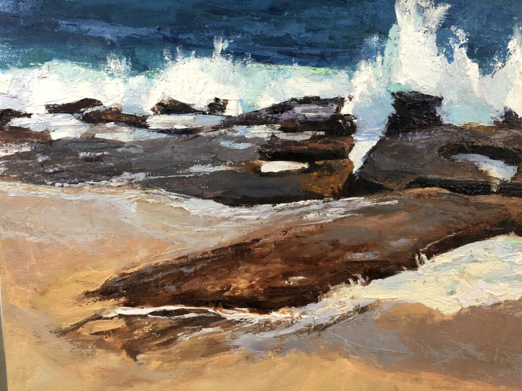 Waves crashing near San Bernabe, original oil painting