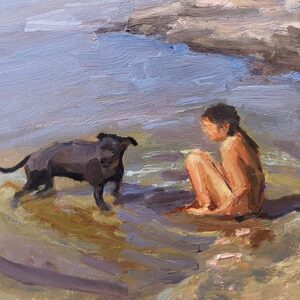 Charlie and child in shallows at Cerritos