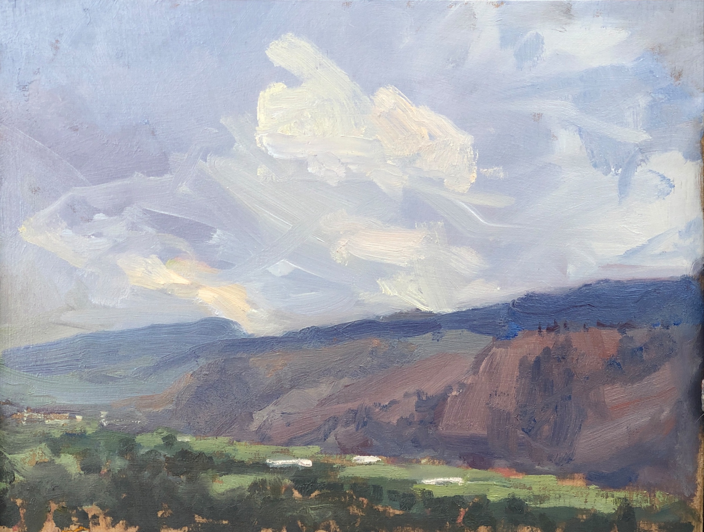 After the storm above Oliver, oil on birch panel