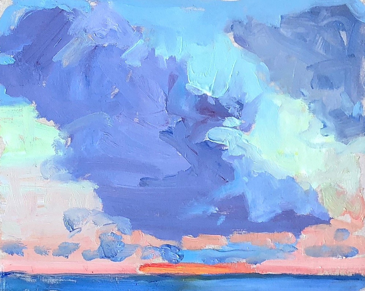 Sunrise Cloud studies 1.11.18 III, oil on birch panel