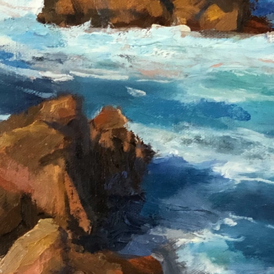 Close-up of the brushstrokes in Whalers Cove