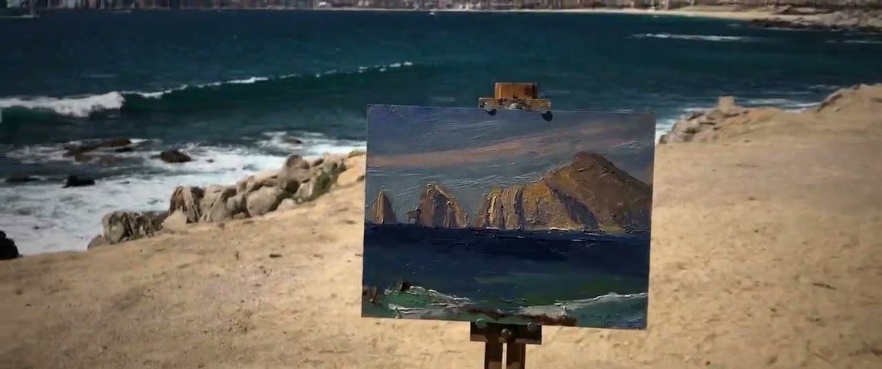 The painting on the easel at Land’s End