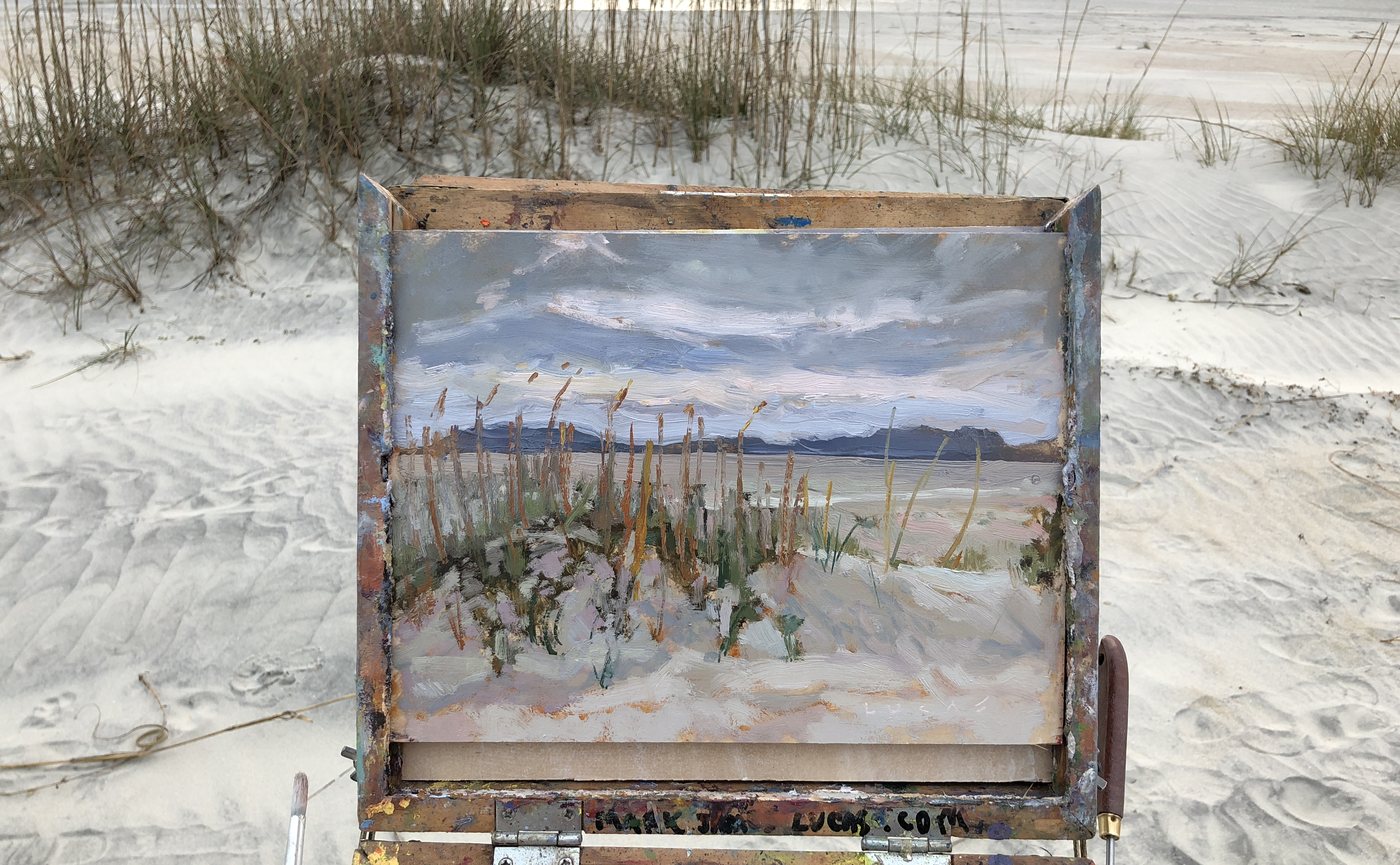 The day’s painting of the dune grass sitting in the box